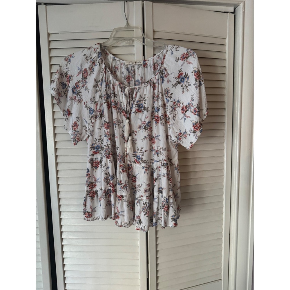 Rewind Womens‎ White Floral Blouse